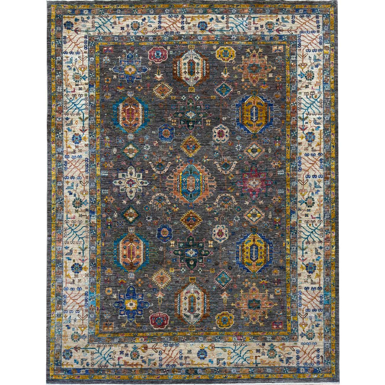 El Dokuma Gri Kazak Yün Halı (250x320 cm)