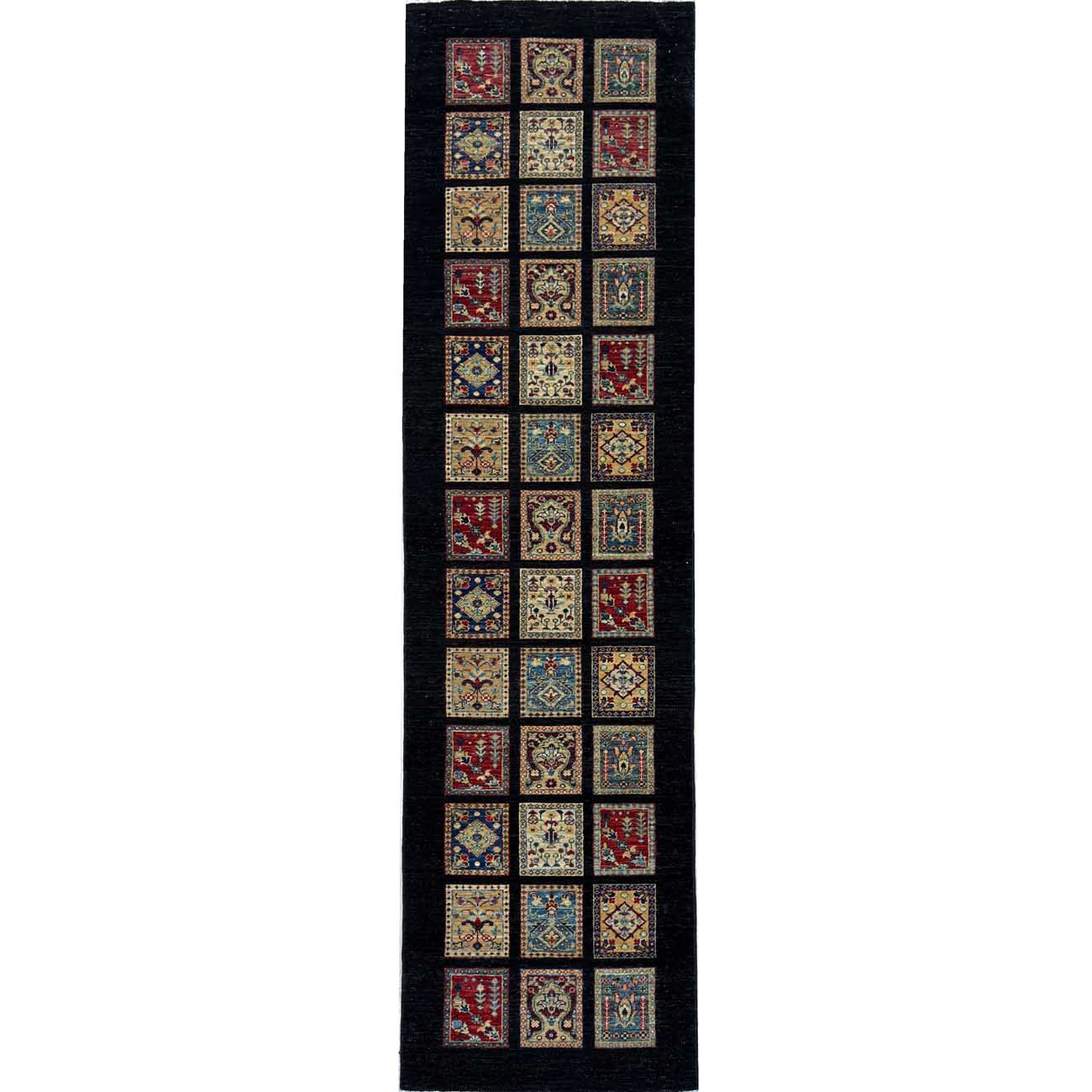 El Dokuma Siyah Bahtiyar Yün Yolluk Halı (80x310 cm)