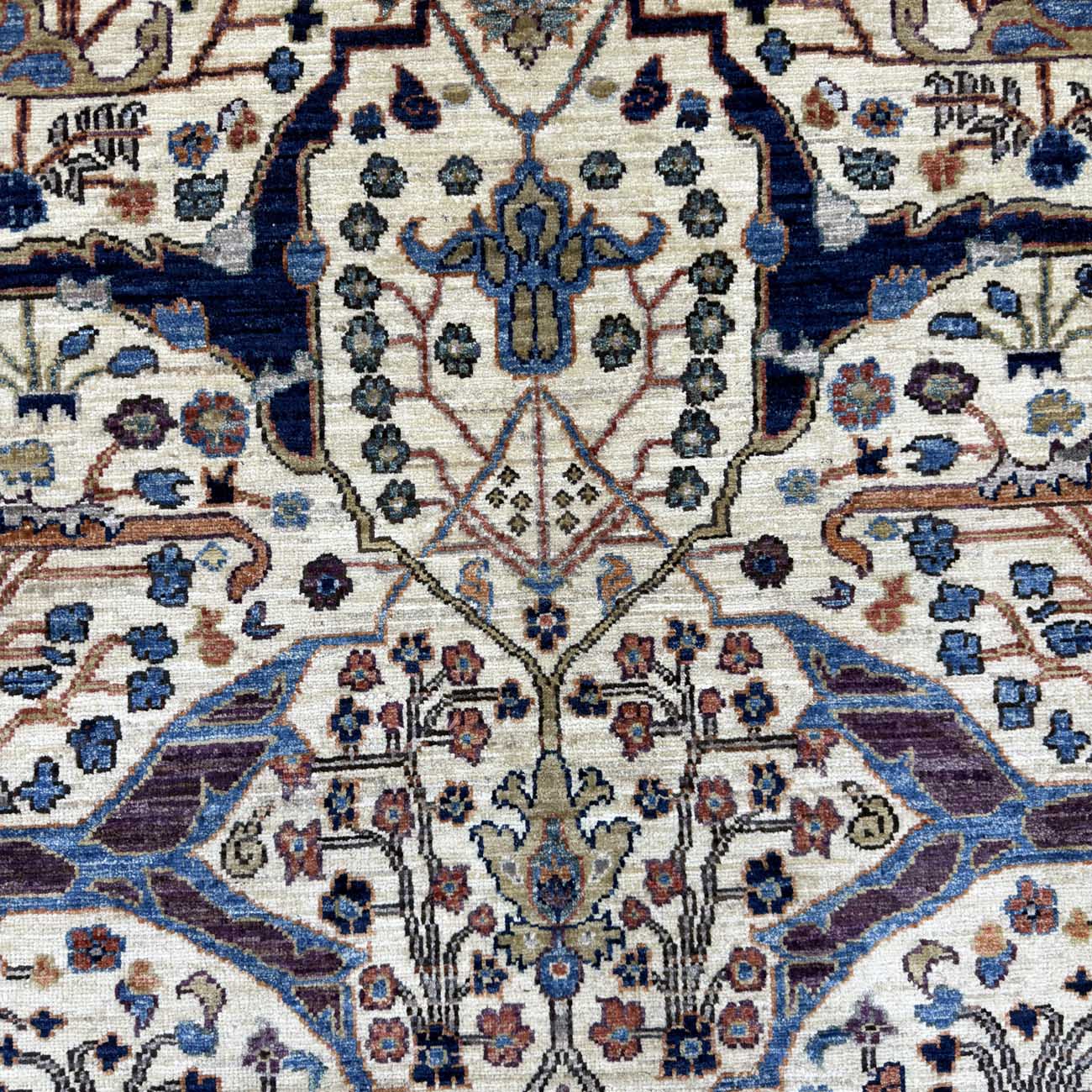 El Dokuma Mavi Bijar İran Tasarım Yün Halı (270x370 cm) - Görsel 2