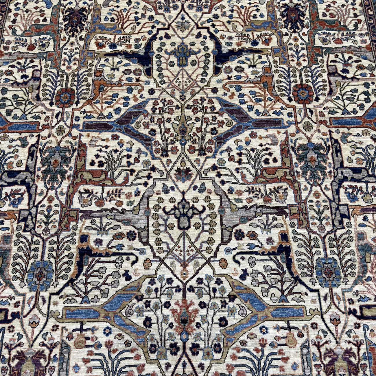 El Dokuma Mavi Bijar İran Tasarım Yün Halı (270x370 cm) - Görsel 3