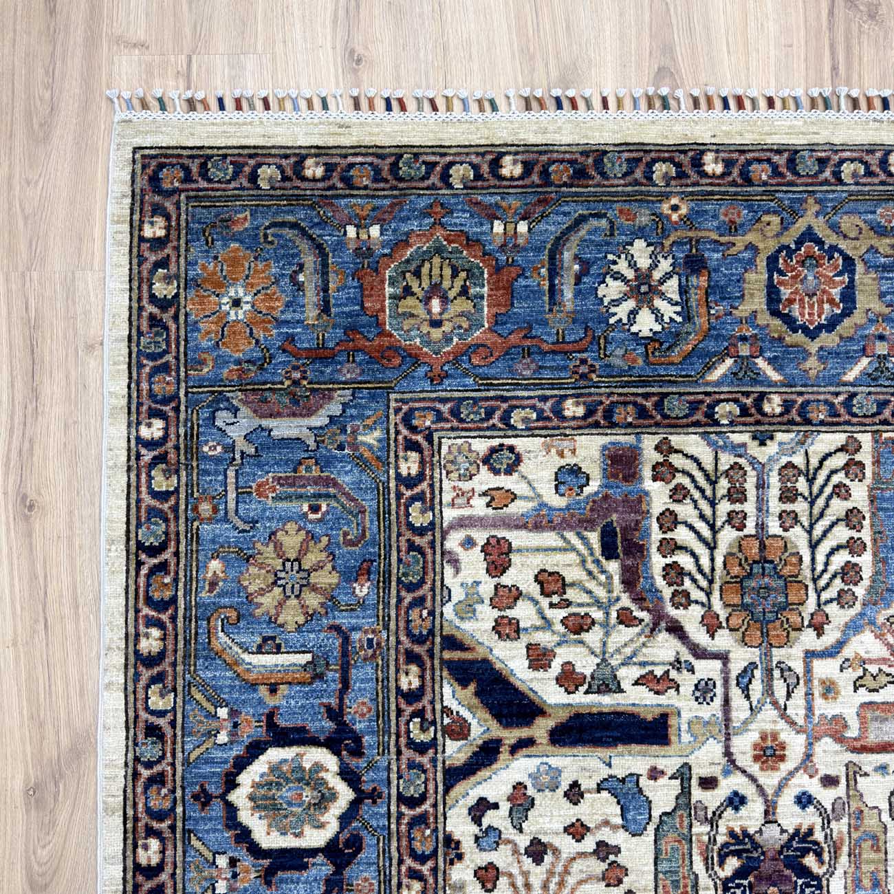 El Dokuma Mavi Bijar İran Tasarım Yün Halı (270x370 cm) - Görsel 4