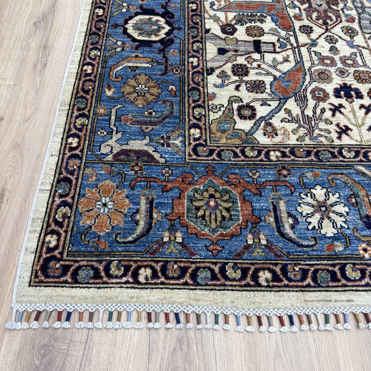 El Dokuma Mavi Bijar İran Tasarım Yün Halı (270x370 cm) - Görsel 9