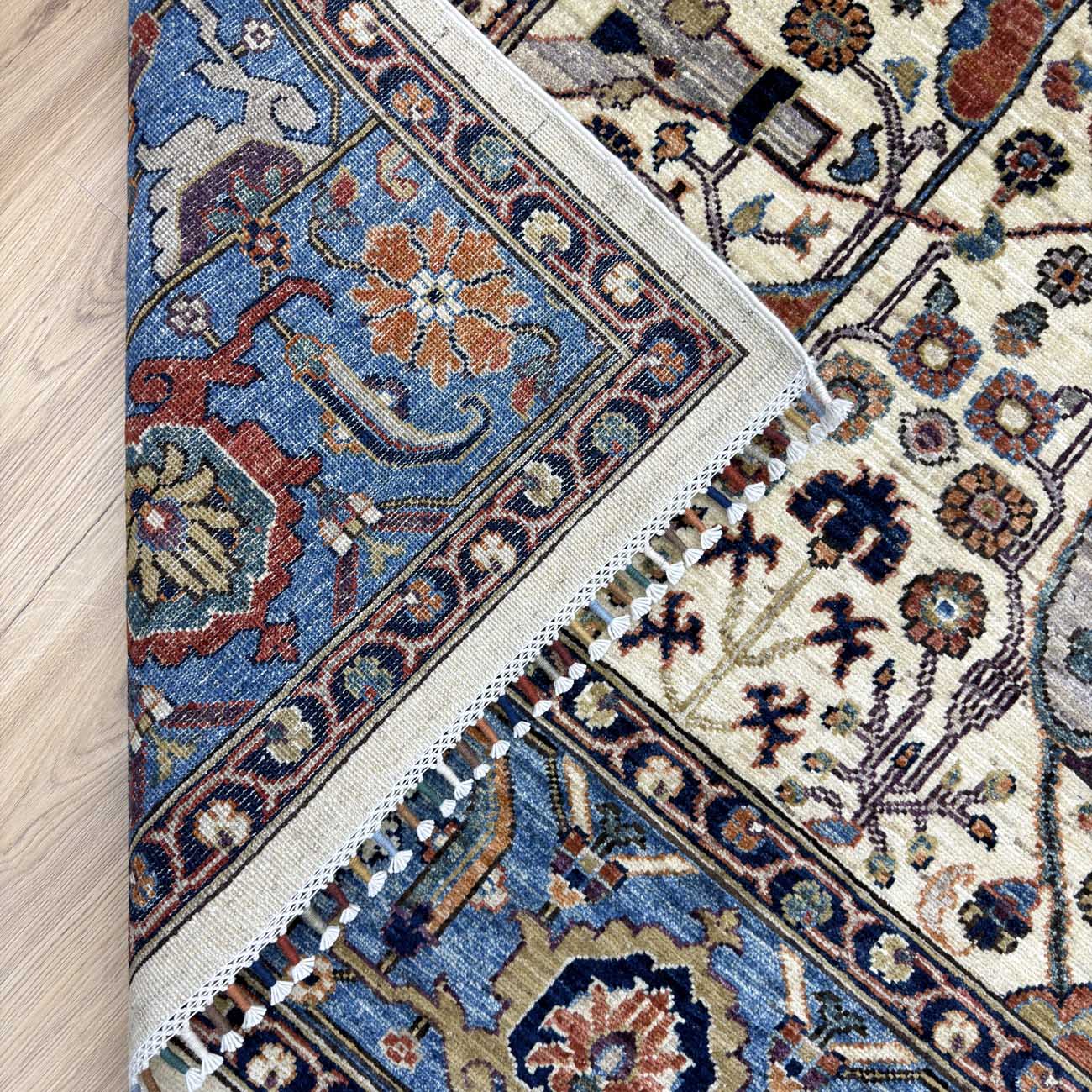 El Dokuma Mavi Bijar İran Tasarım Yün Halı (270x370 cm) - Görsel 6