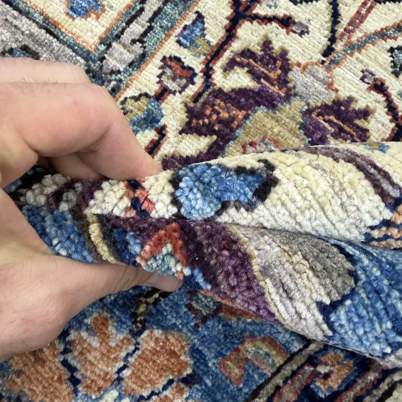 El Dokuma Mavi Bijar İran Tasarım Yün Halı (270x370 cm) - Görsel 5