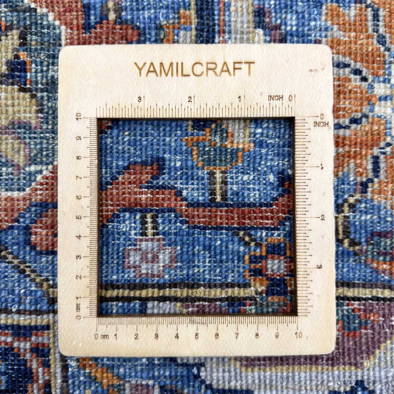 El Dokuma Mavi Bijar İran Tasarım Yün Halı (270x370 cm) - Görsel 7