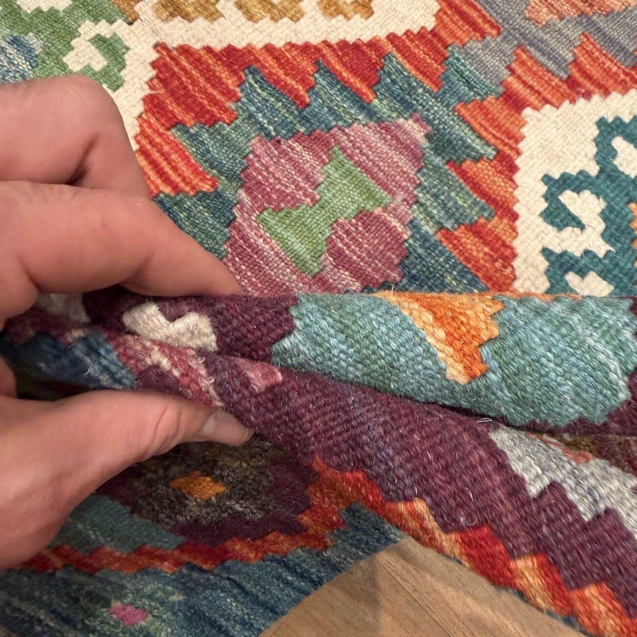 El Dokuma Anadolu Desenli Yün Kilim (100x150 cm) - Görsel 8