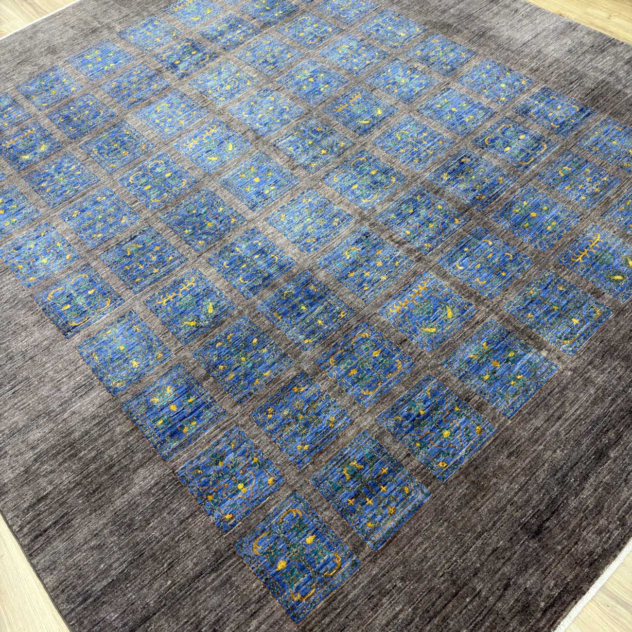 El Dokuma Mavi Bahtiyar Kabile Yün Halı (245x280 cm) - Görsel 8