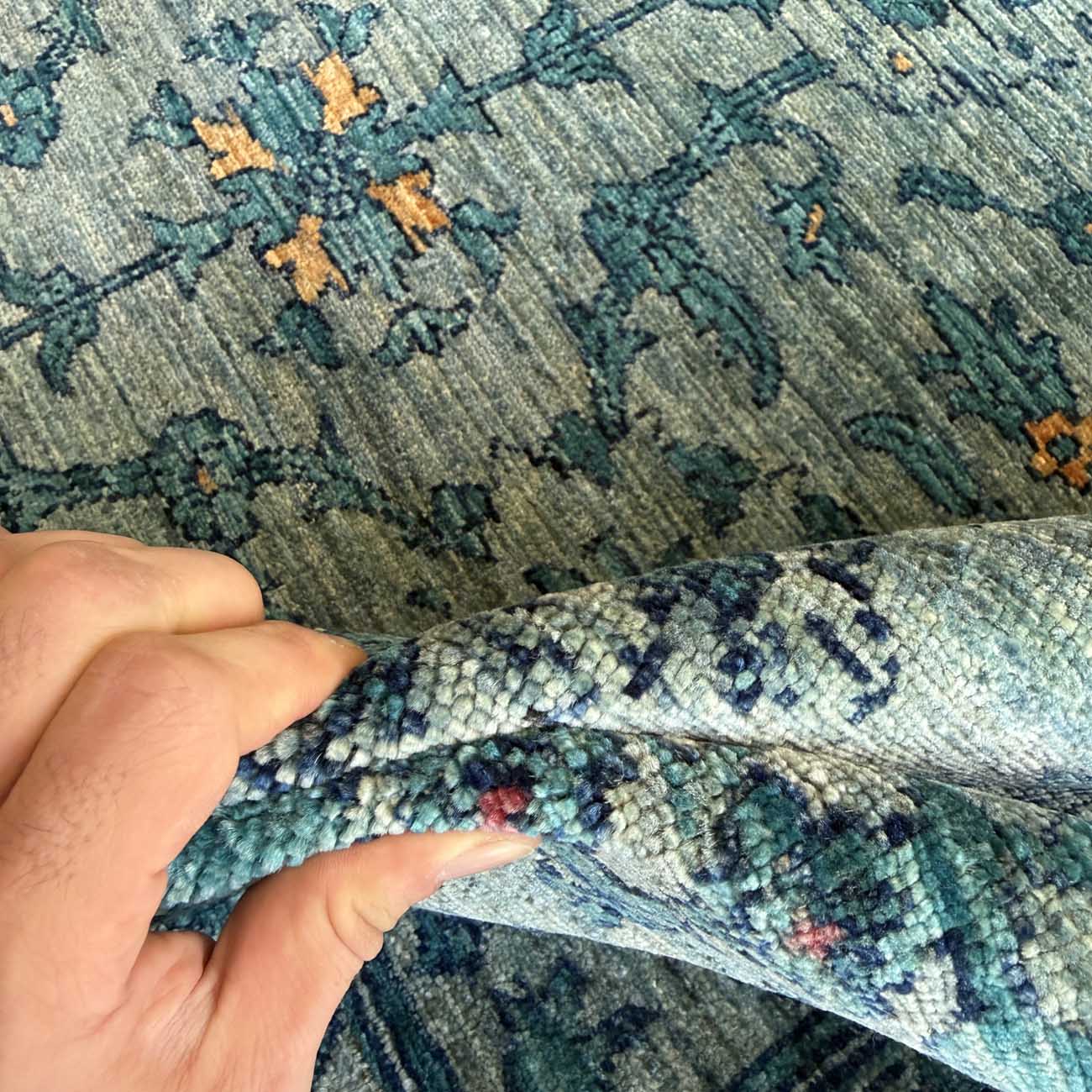 El Dokuma Mavi Çağdaş Sultani Yün Halı (240x300 cm) - Görsel 4