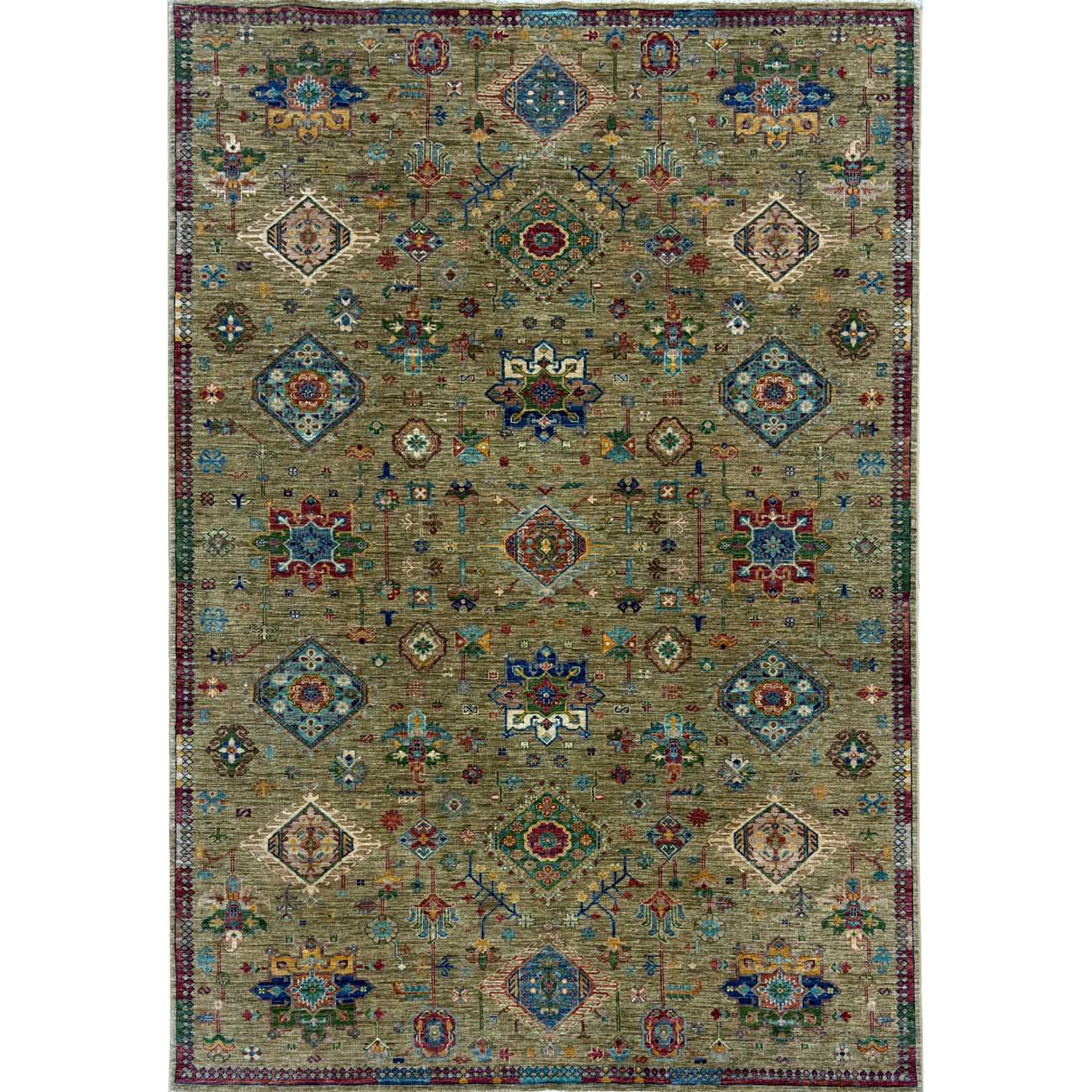 El Dokuma Yeşil Kabile Yün Halı (200x300 cm)