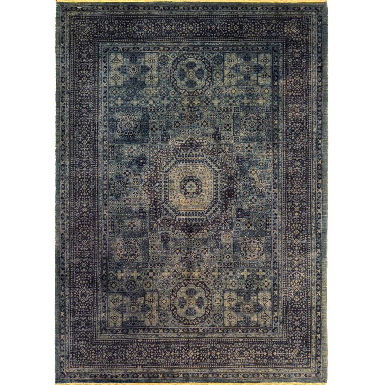 El Dokuma Mavi Memlük Yün Halı (175x240 cm)