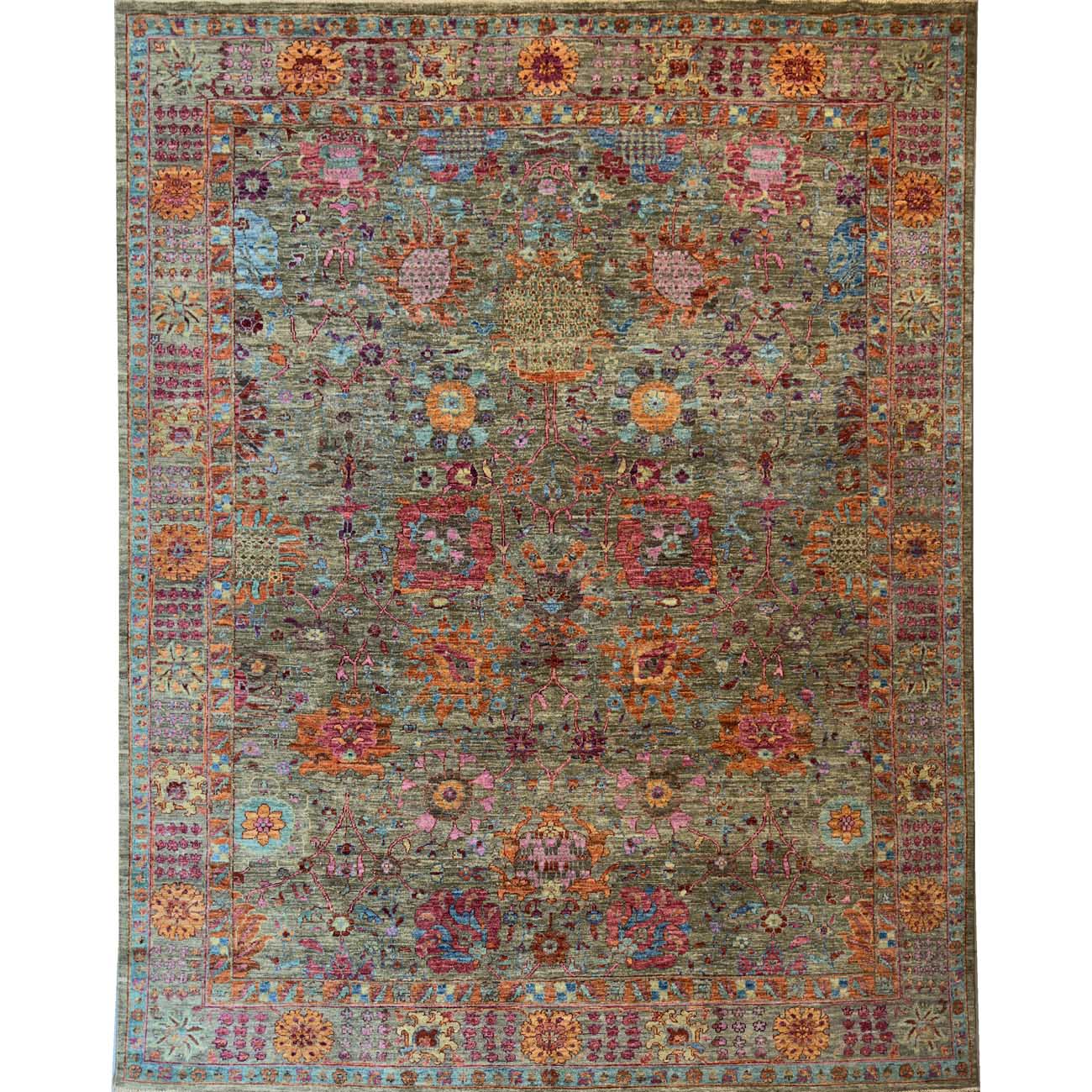 El Dokuma Yeşil Uşak Yün Halı (245x305 cm)