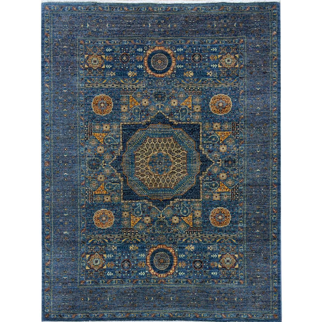 El Dokuma Mavi Premium Memlük Yün Halı (150x200 cm)