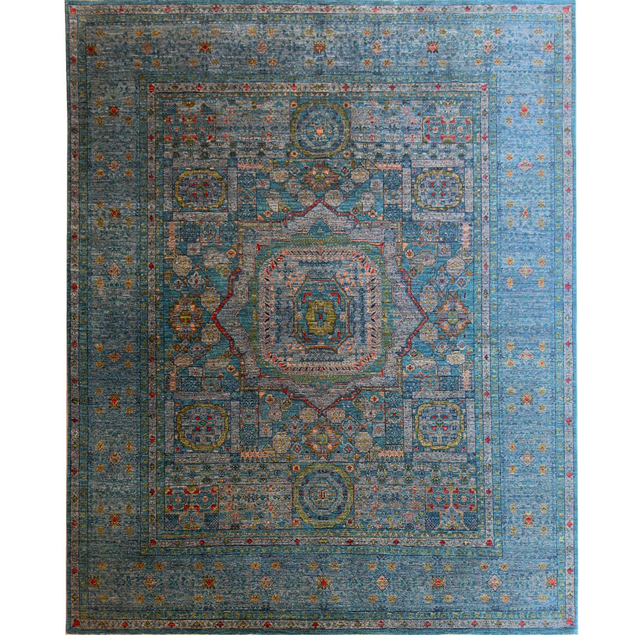 El Dokuma Premium Mavi Memlük Yün Halı (255×300 cm)