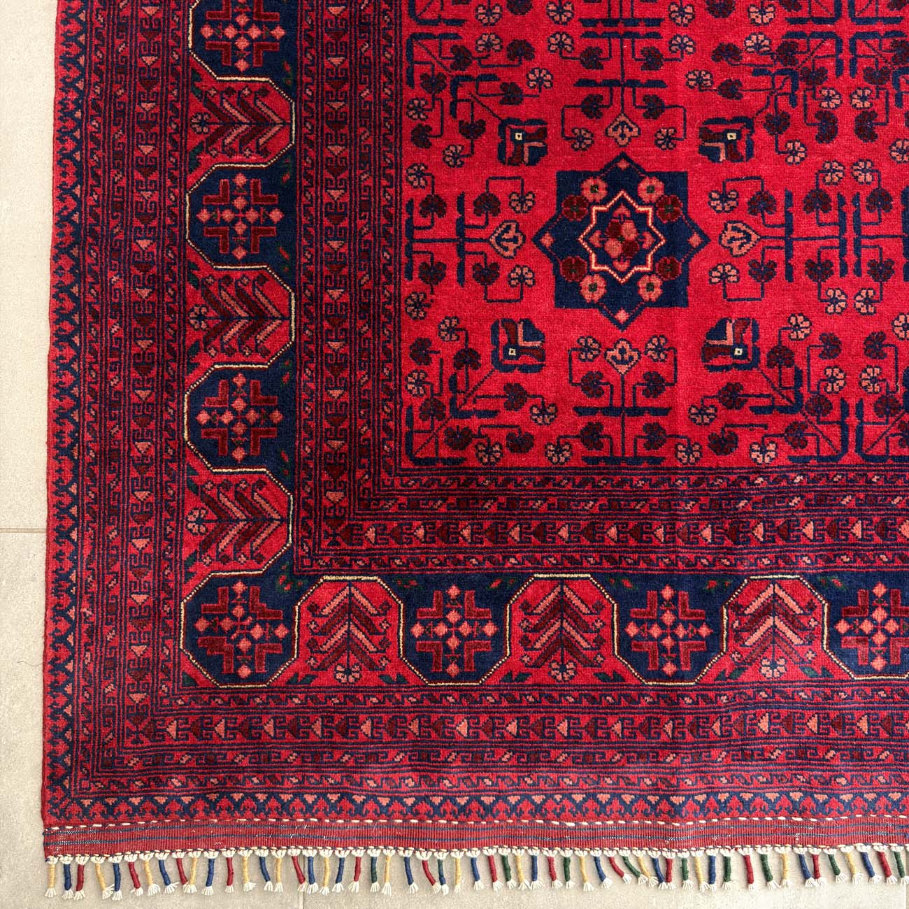 El Dokuma Yıldız Desenli Afgan Yün Halı (260x350 cm) - Görsel 4