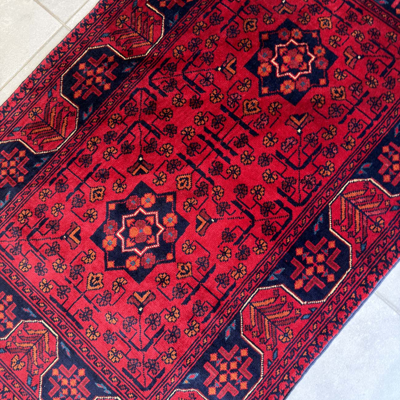 El Dokuma Kırmızı Afgan Yün Halı (80x120 cm) - Görsel 3