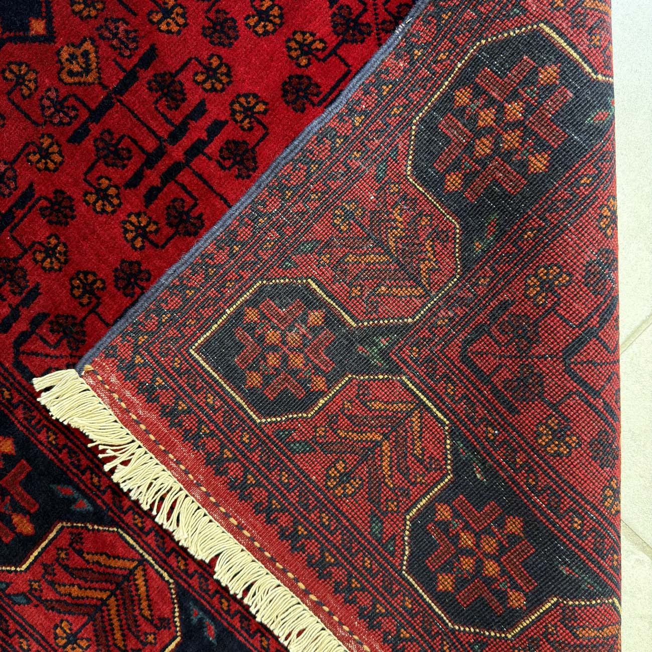 El Dokuma Kırmızı Afgan Yün Halı (80x120 cm) - Görsel 5
