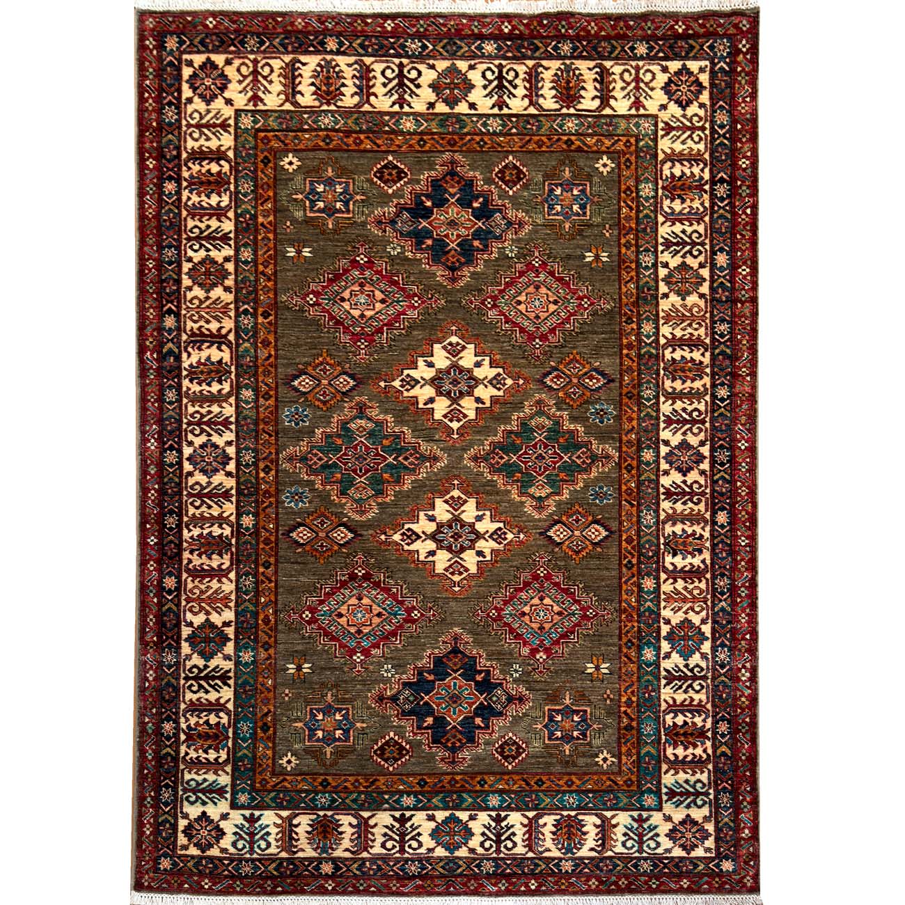 El Dokuma Natural Gri Kazak Yün Halı (170x235 cm)