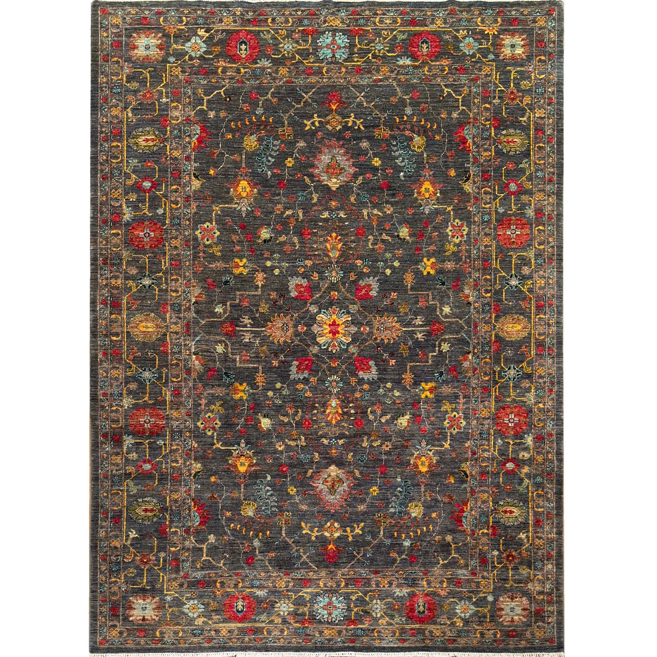 El Dokuma Gri Floral Sultani Yün Halı (215x300 cm)