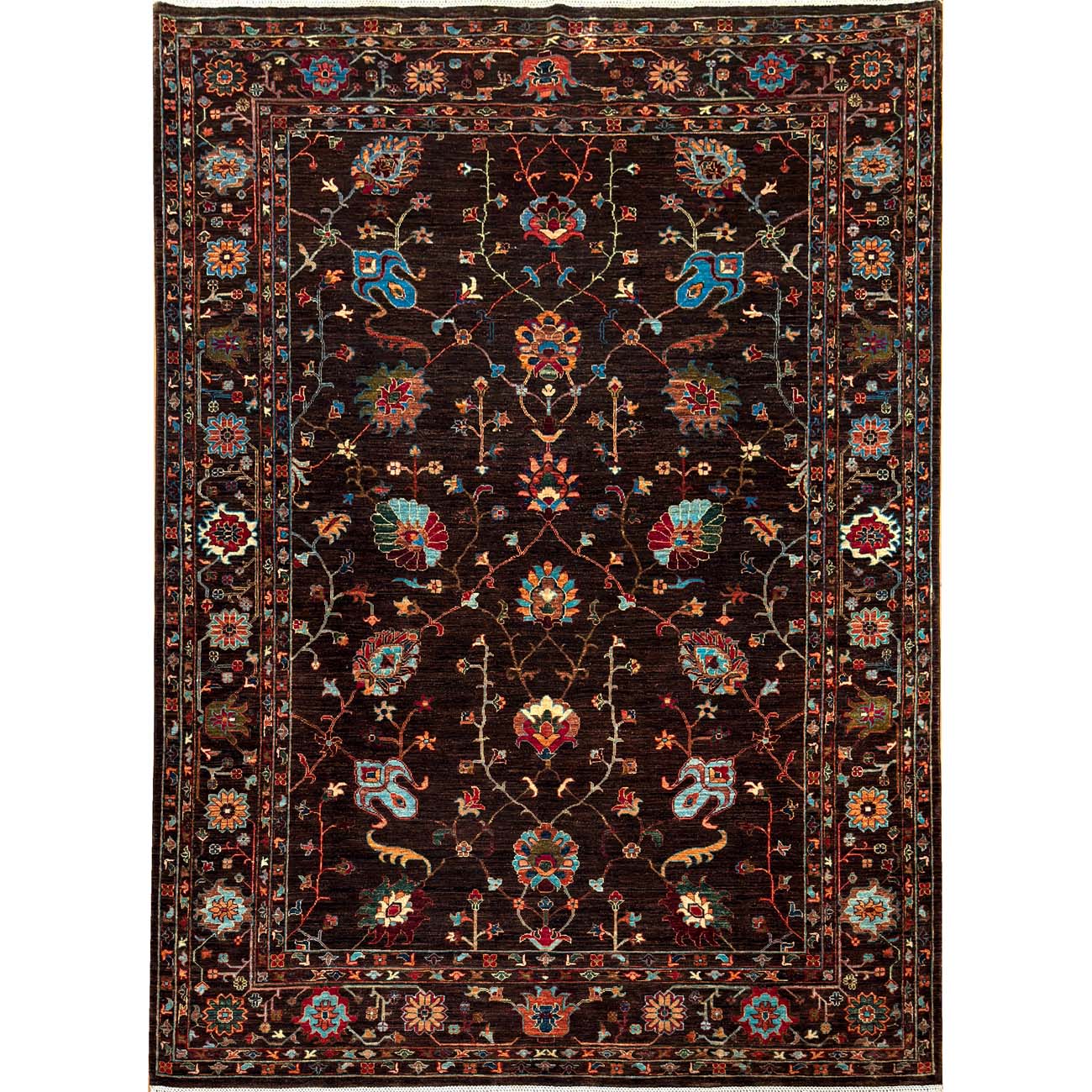 El Dokuma Kahverengi Floral Sultani Yün Halı (210x290 cm)