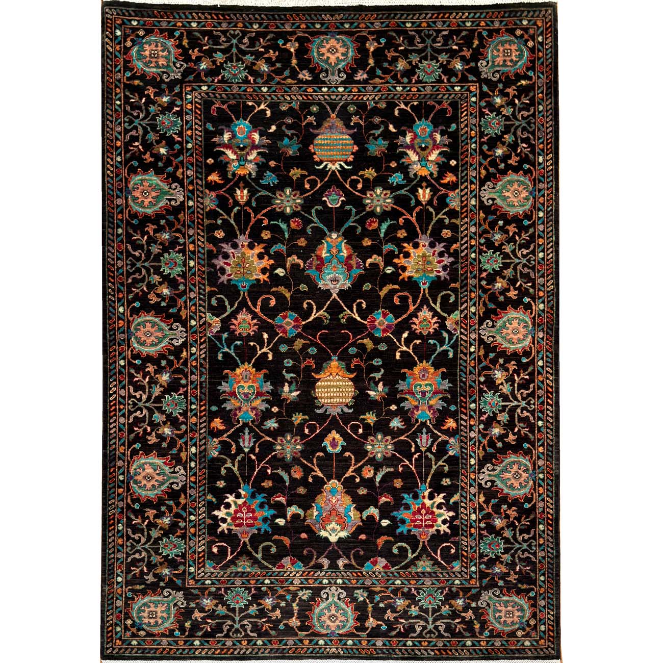 El Dokuma Kahverengi Floral Sultani Yün Halı (170x235 cm)