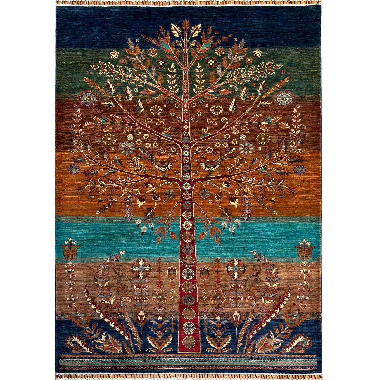 El Dokuma Hayat Ağacı Kabile Yün Halı (175x235 cm)