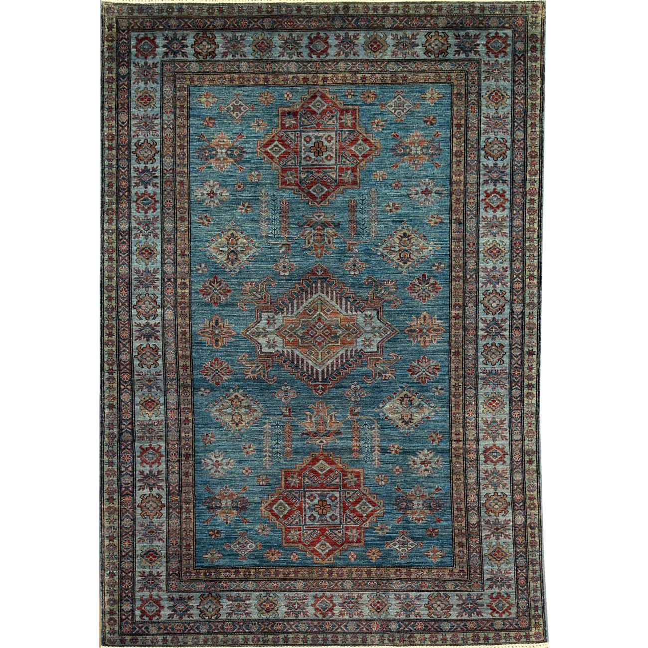 El Dokuma Mavi Kazak Yün Halı (170x230 cm)