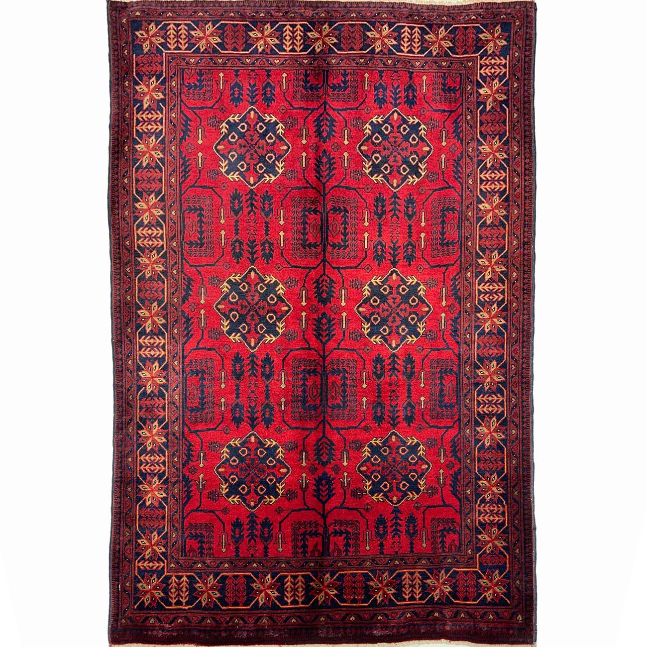 El Dokuma Kırmızı Afgan Bilicik Yün Halı (100x145 cm)