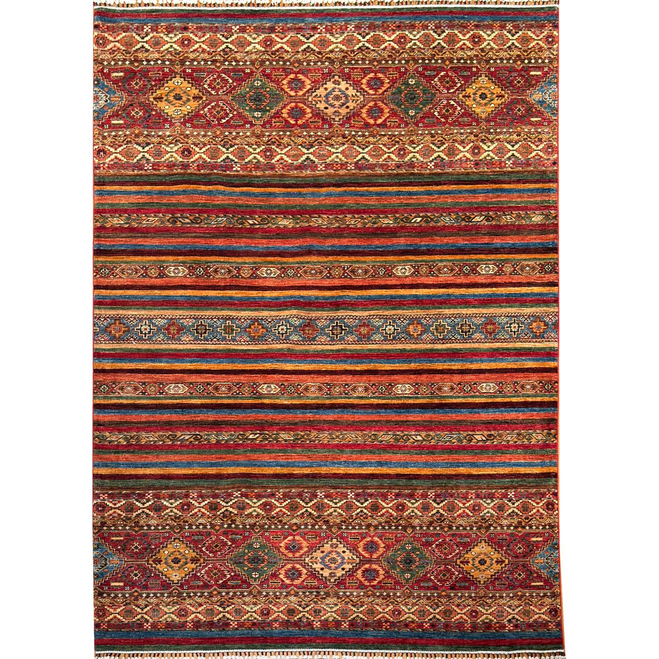 El Dokuma Çizgili Horcin Kabile Yün Halı (210x310 cm)