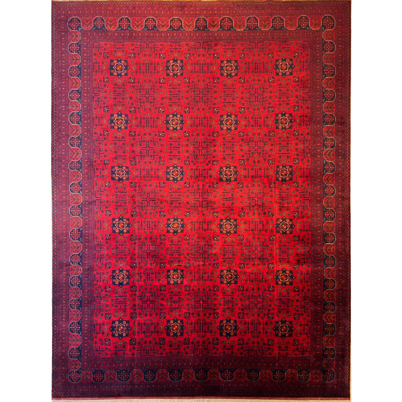 El Dokuma Yıldız Desenli Afgan Yün Halı (255x355 cm)
