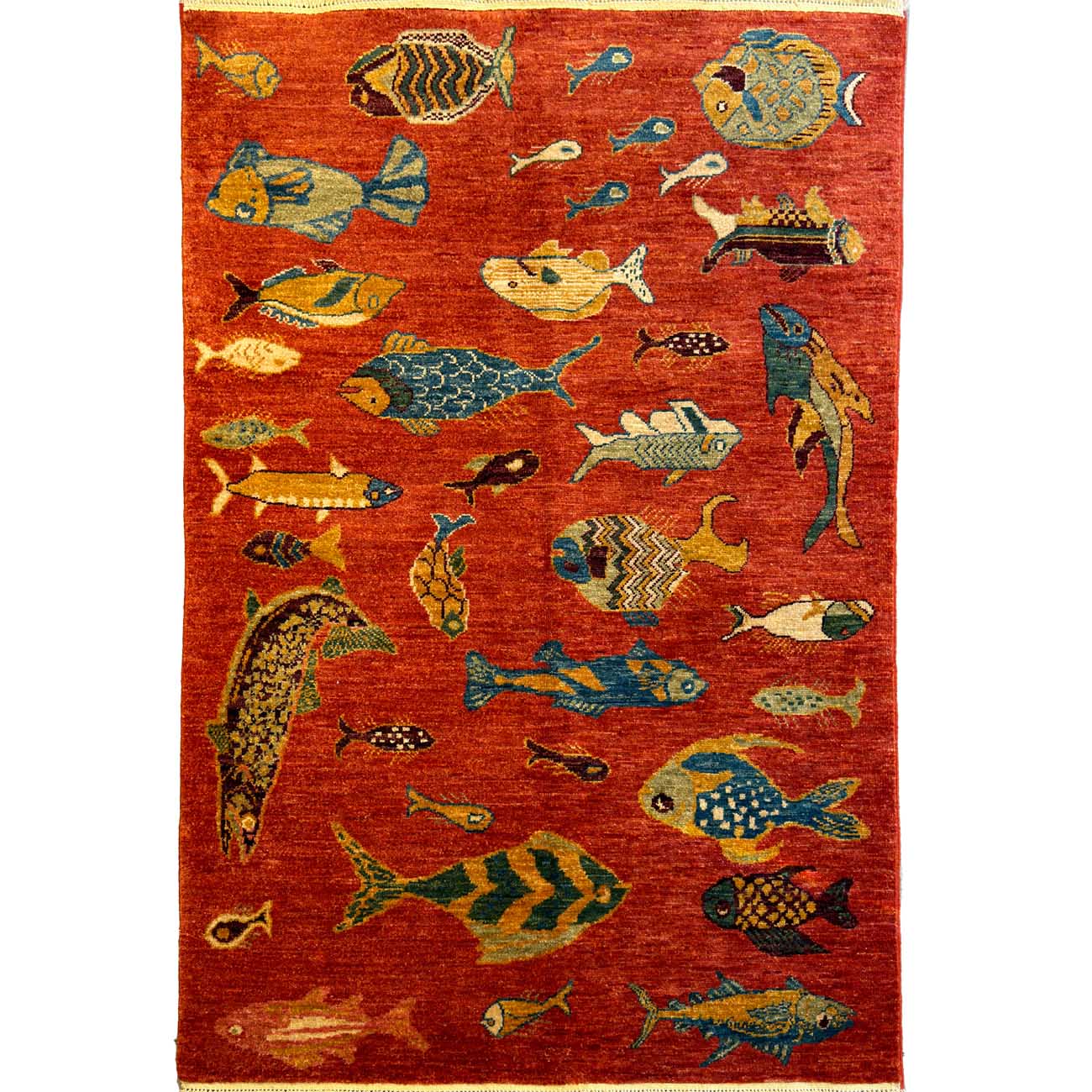 El Dokuma Balık Desenli Yün Halı (100x150 cm)