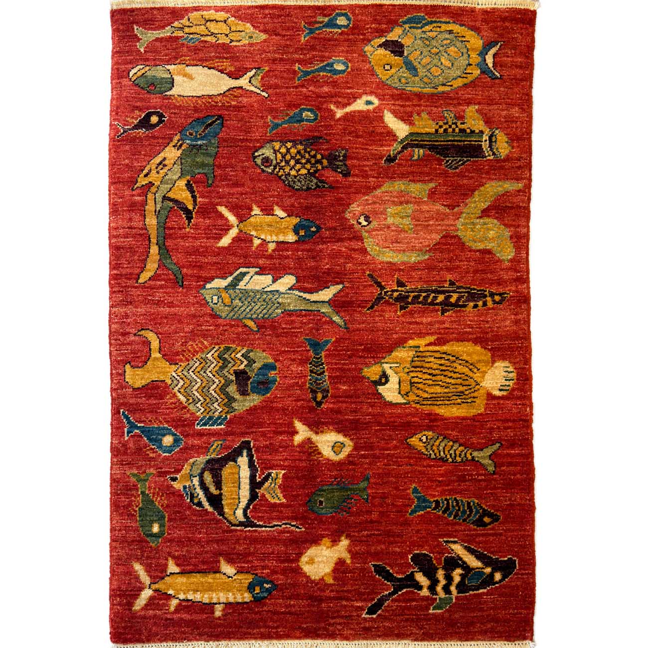 El Dokuma Balık Desenli Yün Halı (80x120 cm)