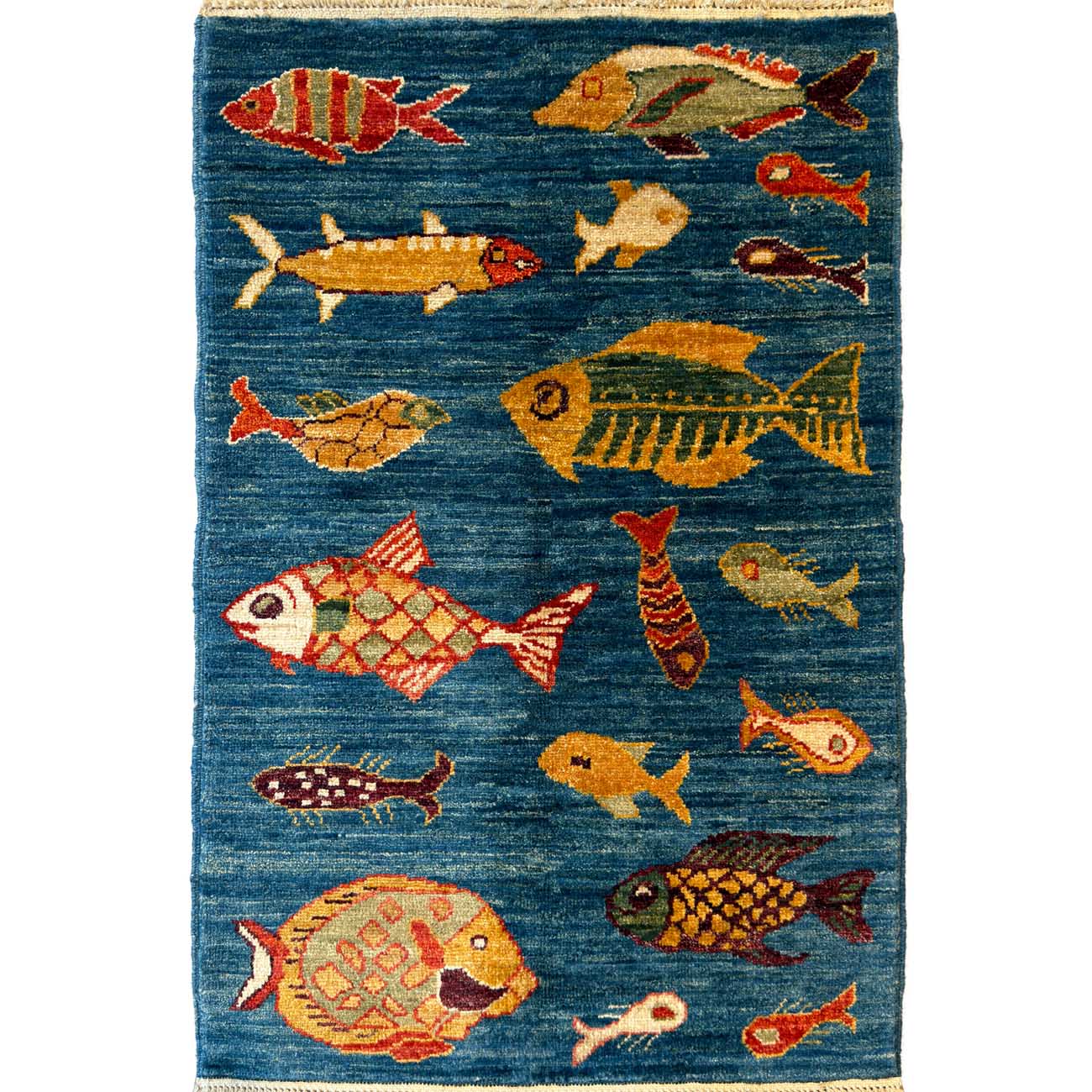 El Dokuma Balık Desenli Kabile Yün Halı (60x90 cm)