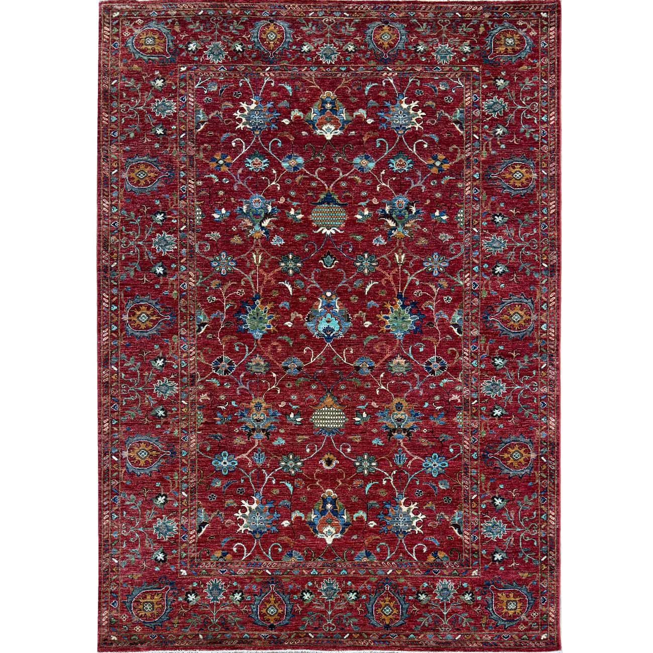 El Dokuma Kırmızı Sultani Yün Halı (210x295 cm)